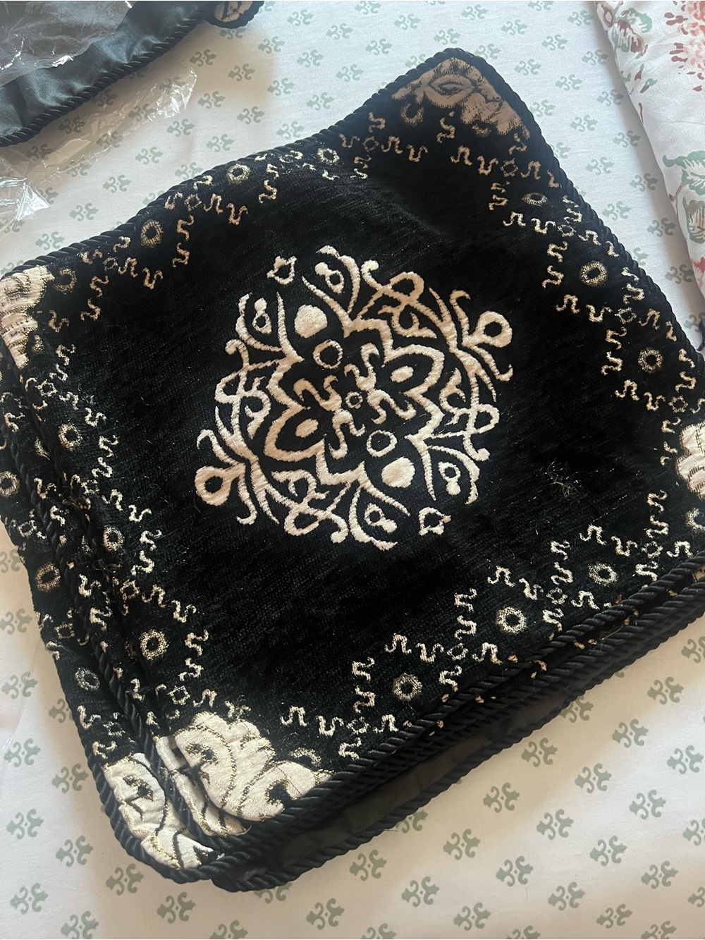 5 Black and Cream Decorative Embroidered Throw Pillow Cover - Home Accents